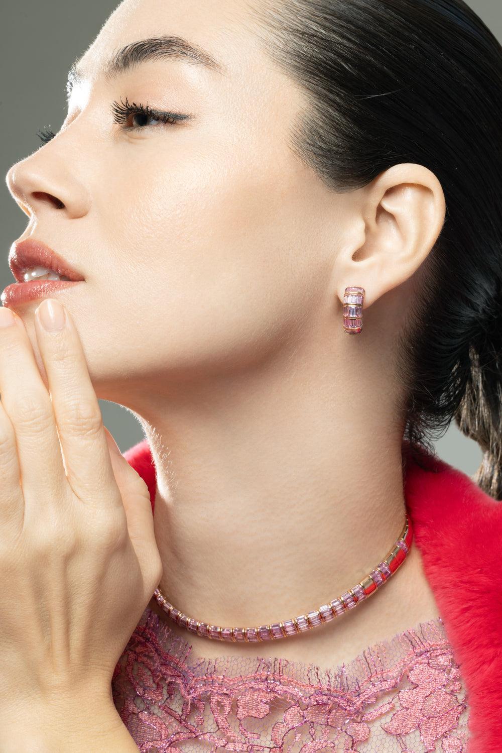 Pink Sapphire Stretch Earrings-ROSE GOLD-JEWELRYFINE JEWELEARRING-SHAY JEWELRY