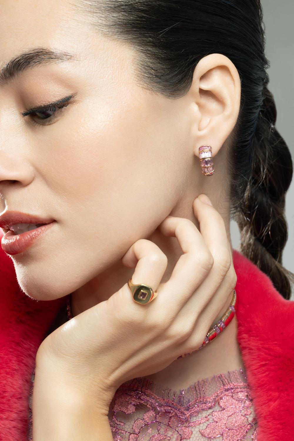 Pink Sapphire Stretch Earrings-ROSE GOLD-JEWELRYFINE JEWELEARRING-SHAY JEWELRY