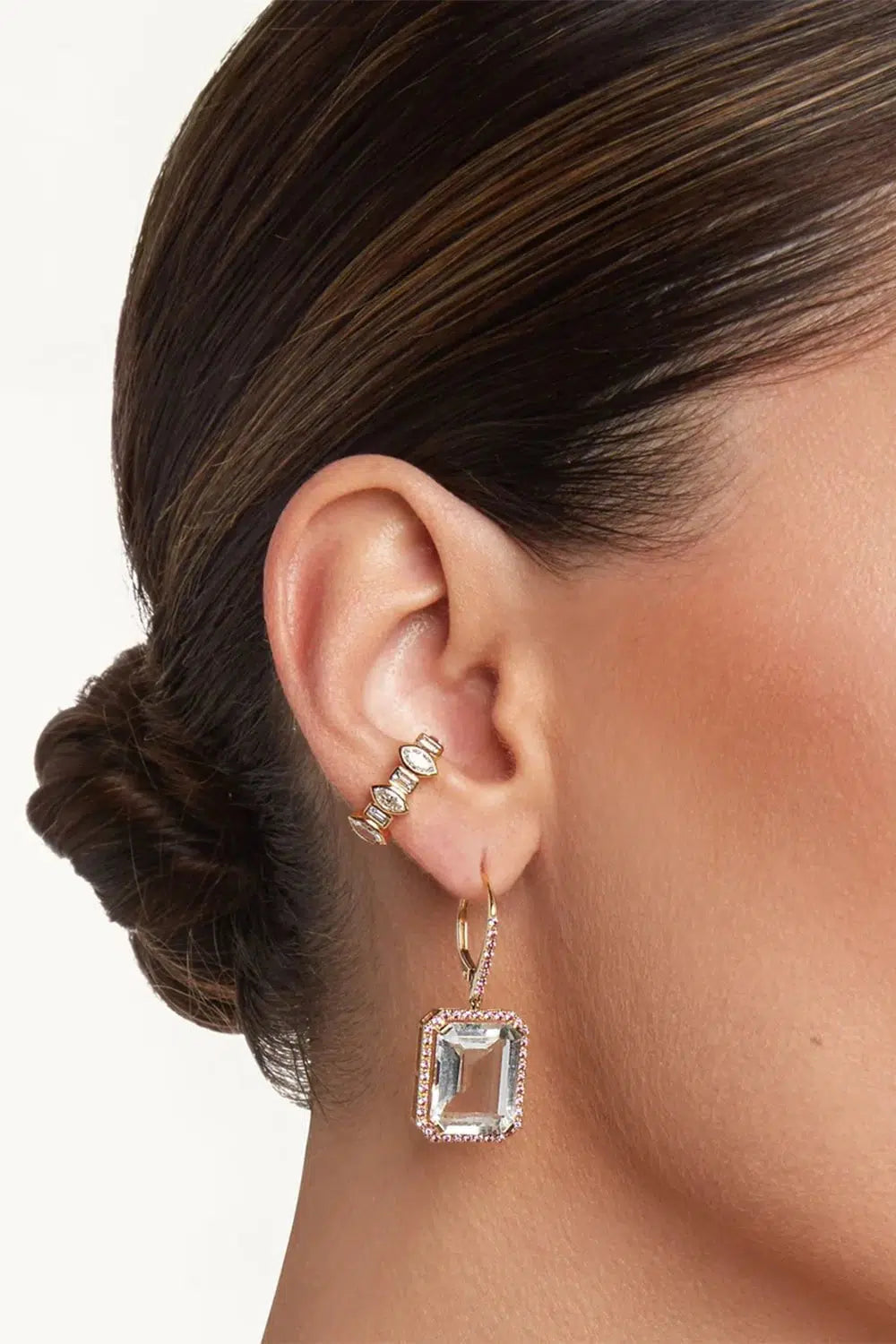 SHAY JEWELRY-Pink Sapphire White Topaz Portrait Gemstone Earrings-ROSE GOLD