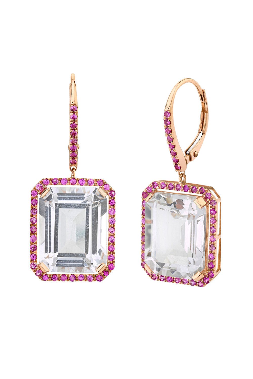 SHAY JEWELRY-Pink Sapphire White Topaz Portrait Gemstone Earrings-ROSE GOLD