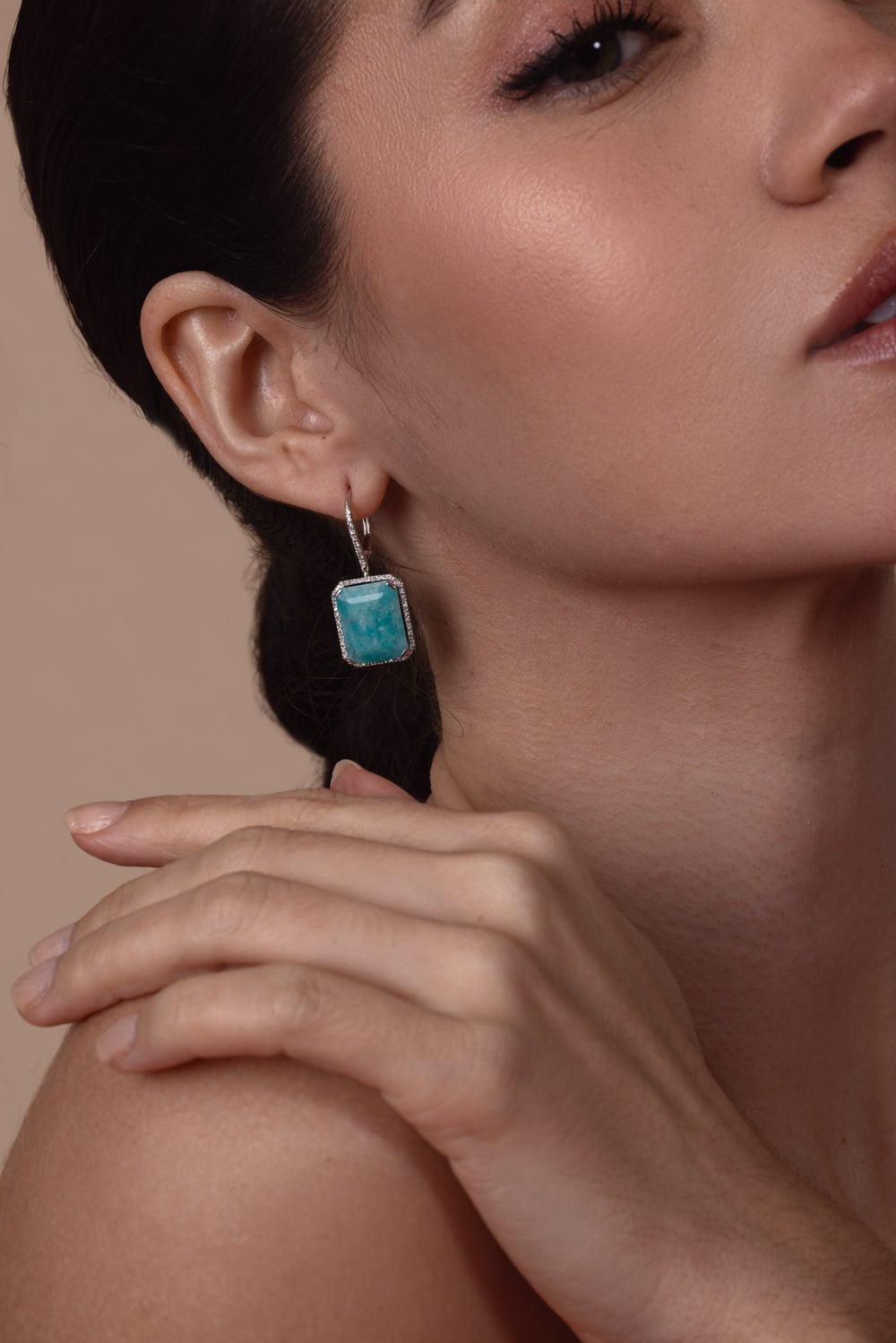 SHAY JEWELRY-Amazonite Diamond Portrait Earrings-WHITE GOLD