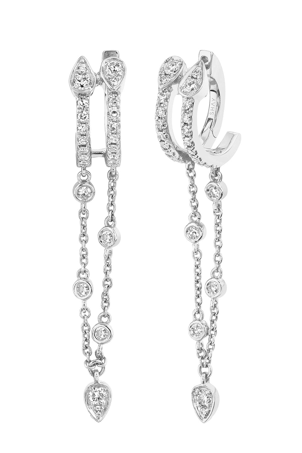 SHAY JEWELRY-Double Diamond Fringe Drop Earrings-WHITE GOLD