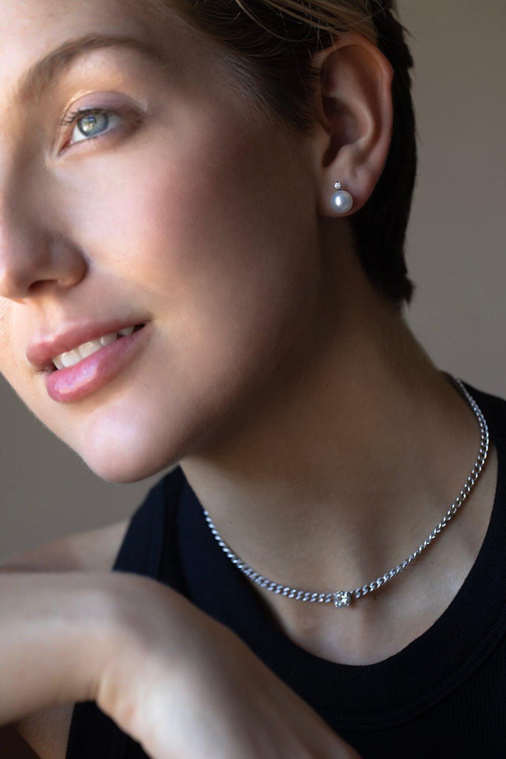 SHAY JEWELRY-Pearl Diamond Stud Earrings-WHITE GOLD