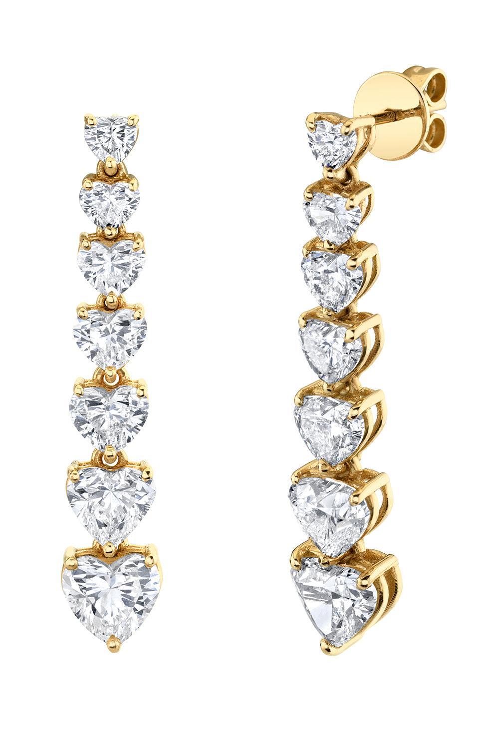 Diamond 7 Heart Drop Earrings-YELLOW GOLD-JEWELRYFINE JEWELEARRING-SHAY JEWELRY