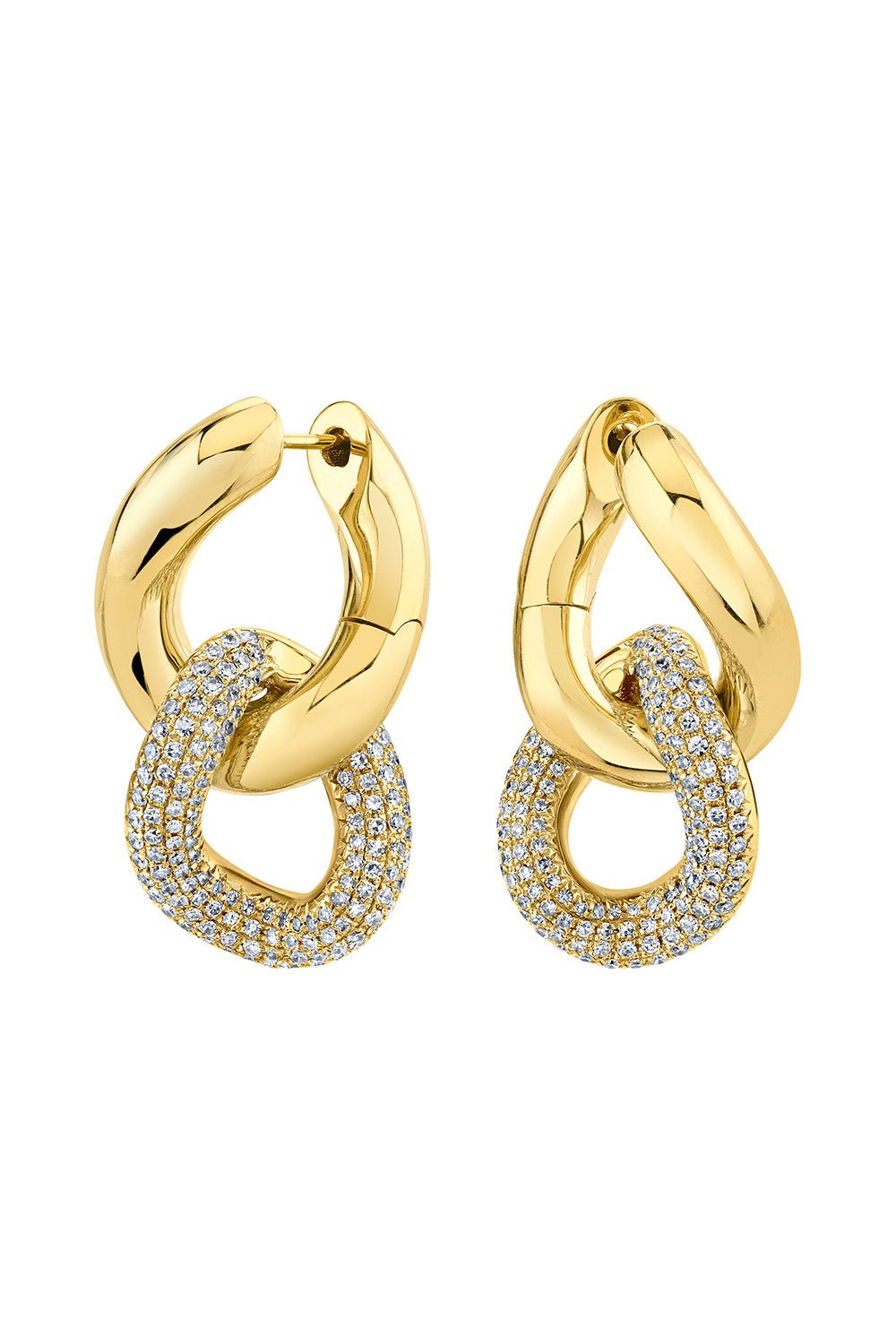 SHAY JEWELRY-DIAMOND DOUBLE PAVE LINK EARRINGS-YELLOW GOLD