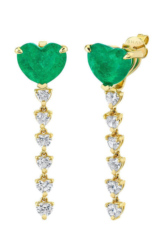 Emerald Diamond Heart Ear Jackets-YELLOW GOLD-JEWELRYFINE JEWELEARRING-SHAY JEWELRY
