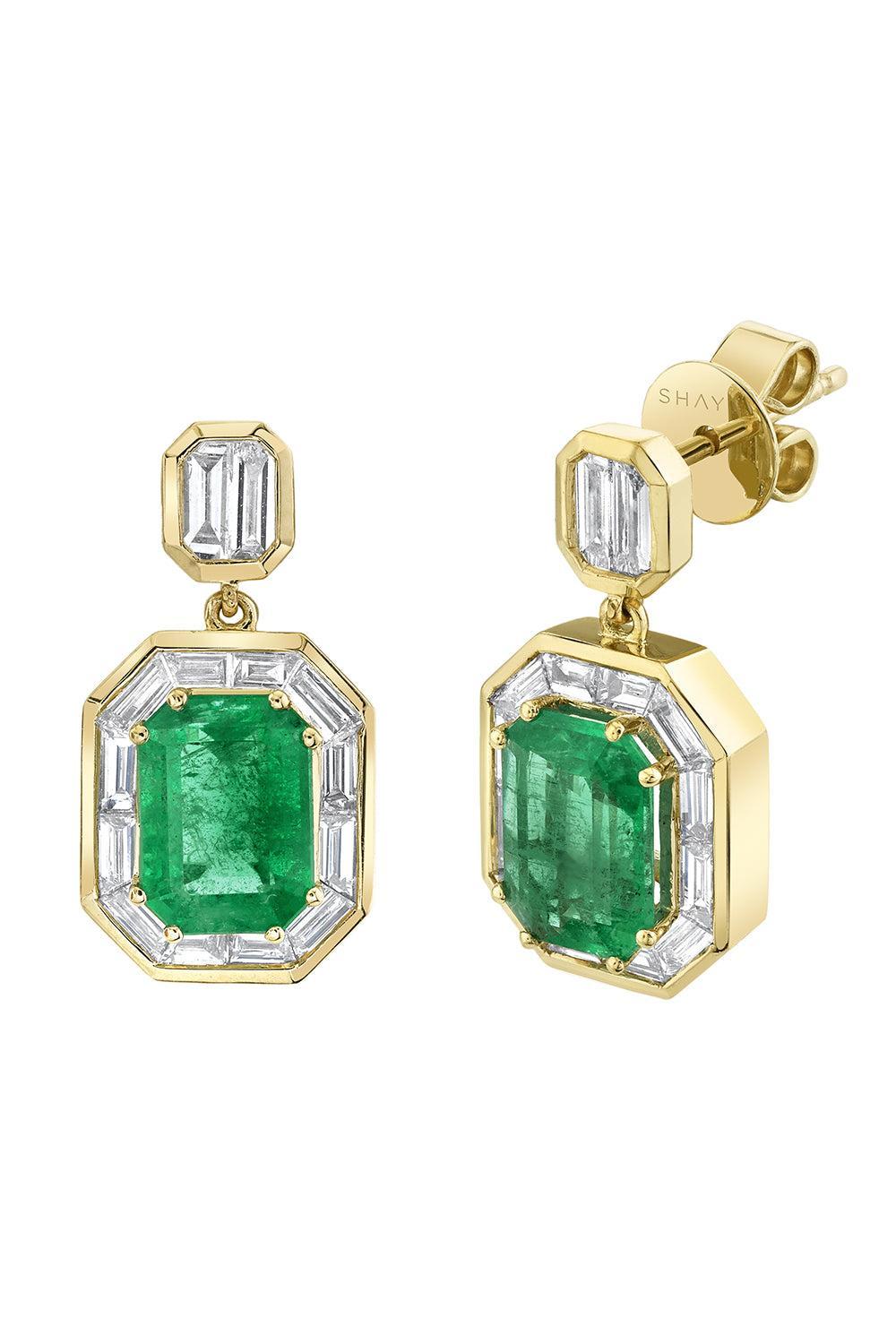 Emerald Diamond Marquise Halo Drop Earrings-YELLOW GOLD-JEWELRYFINE JEWELEARRING-SHAY JEWELRY