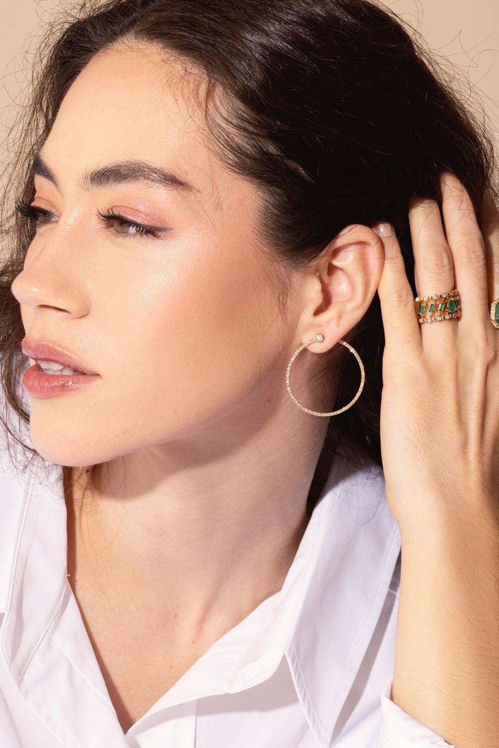 SHAY JEWELRY-PEARL DIAMOND LARGE HOOP EAR JACKET EARRINGS-YELLOW GOLD