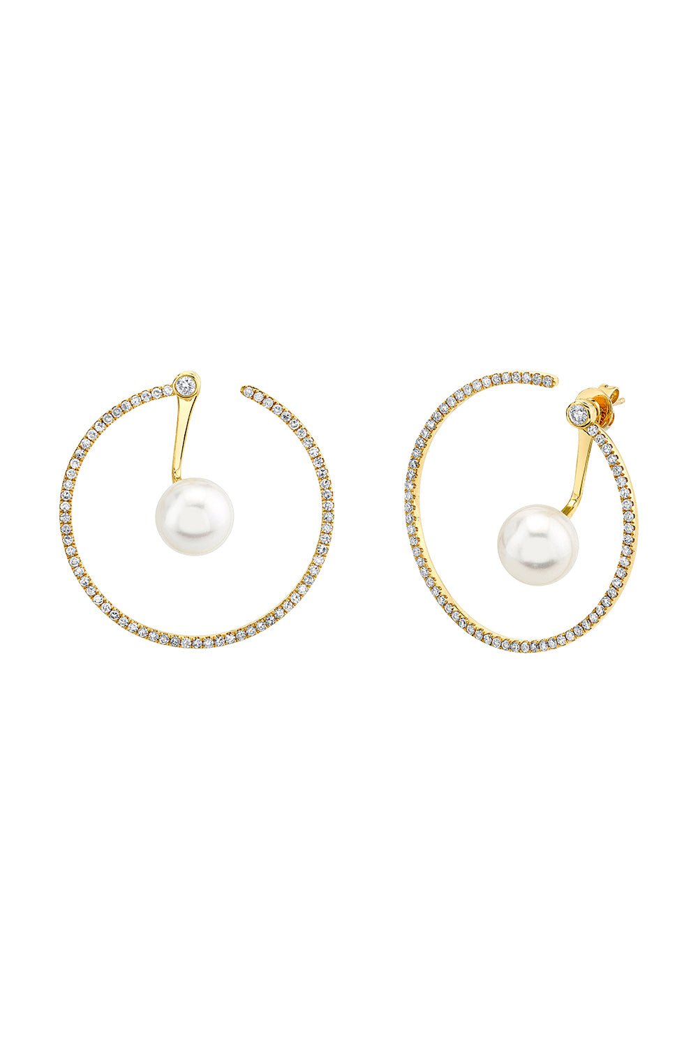 SHAY JEWELRY-PEARL DIAMOND LARGE HOOP EAR JACKET EARRINGS-YELLOW GOLD