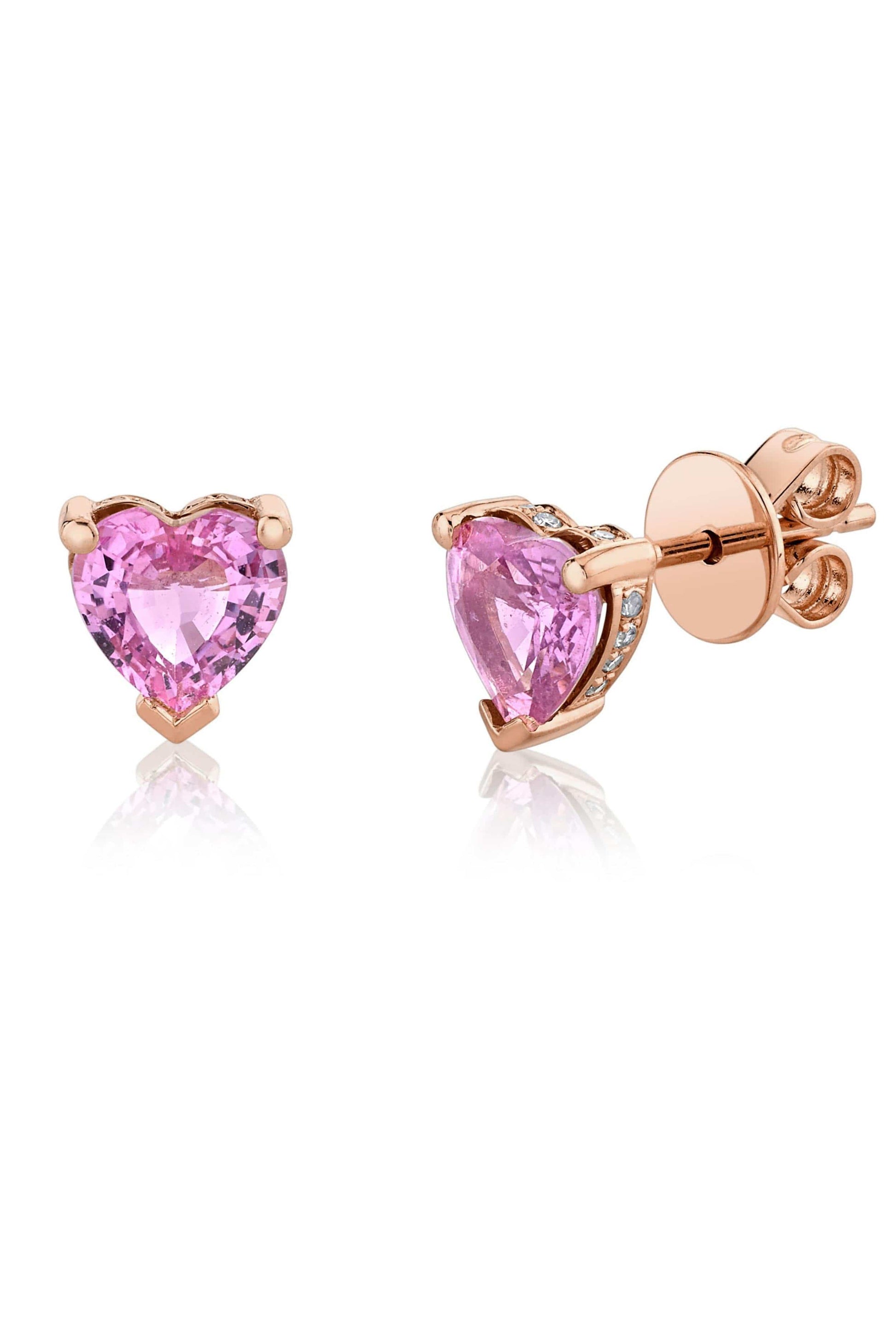 SHAY JEWELRY-Pink Sapphire Heart Halo Studs-YELLOW GOLD
