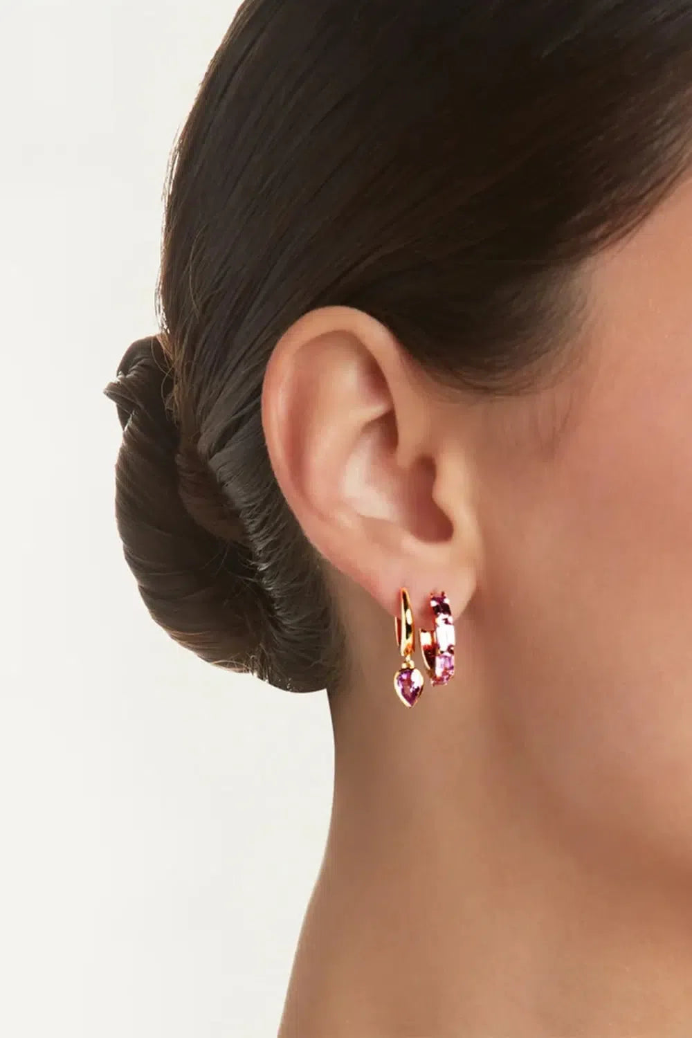 SHAY JEWELRY-PINK SAPPHIRE PEAR DROP HUGGIE EARRINGS-YELLOW GOLD