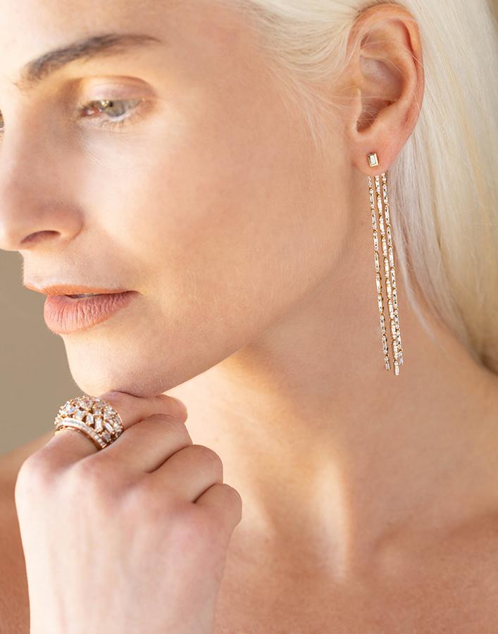 SHAY JEWELRY-Triple Mixed Diamond Stick Earrings-YELLOW GOLD