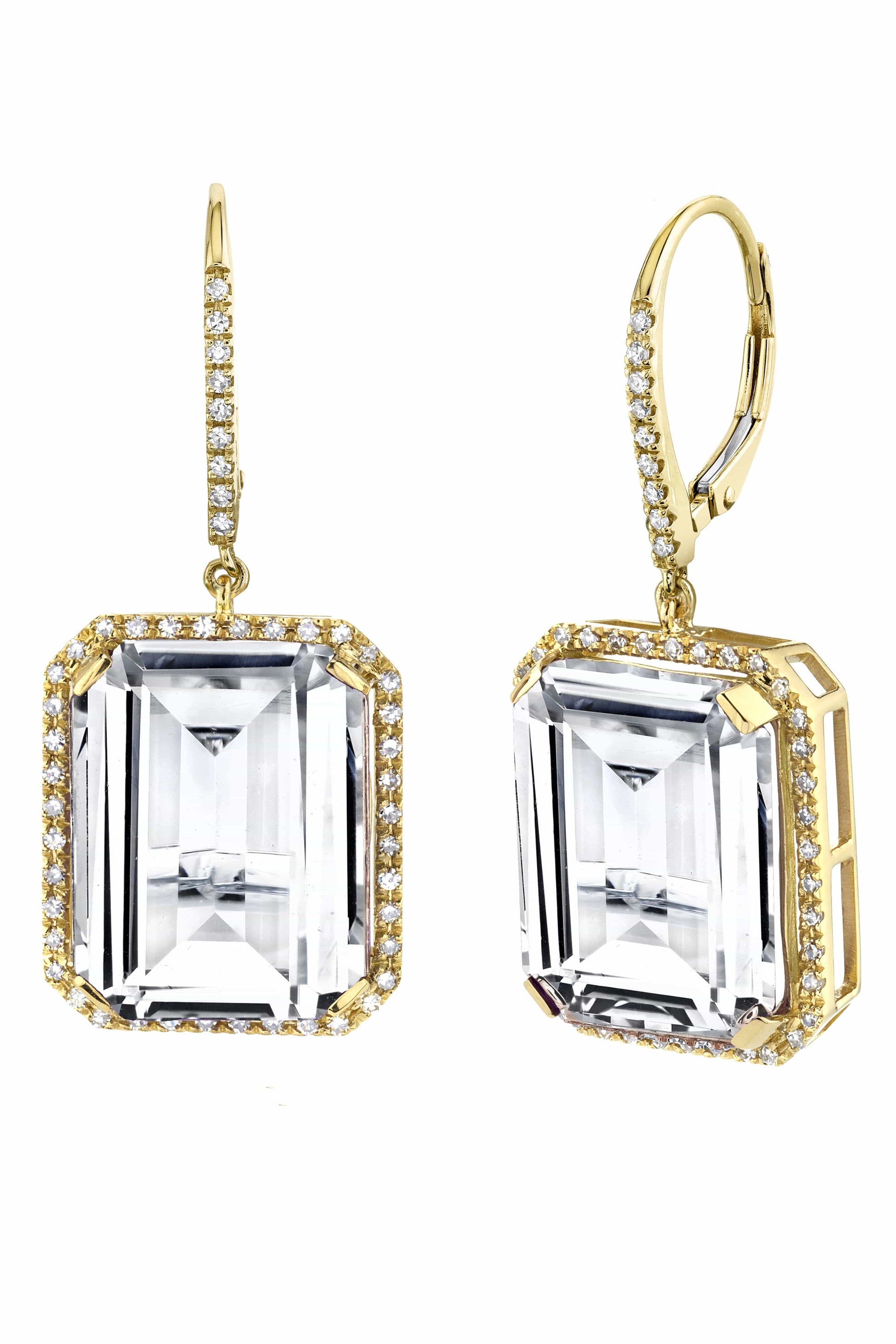 SHAY JEWELRY-White Topaz Portrait Earrings-YELLOW GOLD