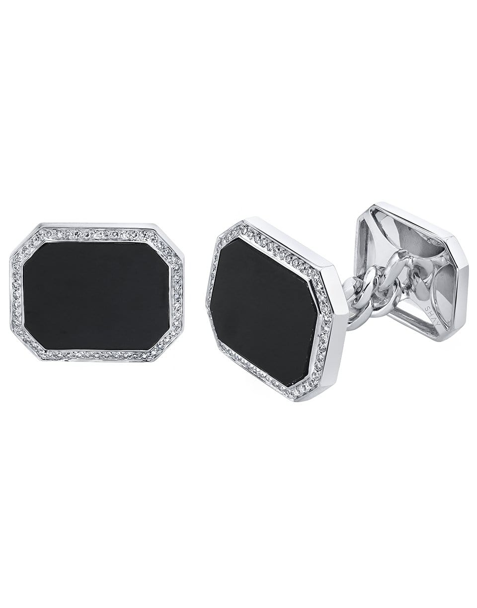 SHAY JEWELRY-Onyx and White Diamond Cuff Links-WHITE GOLD
