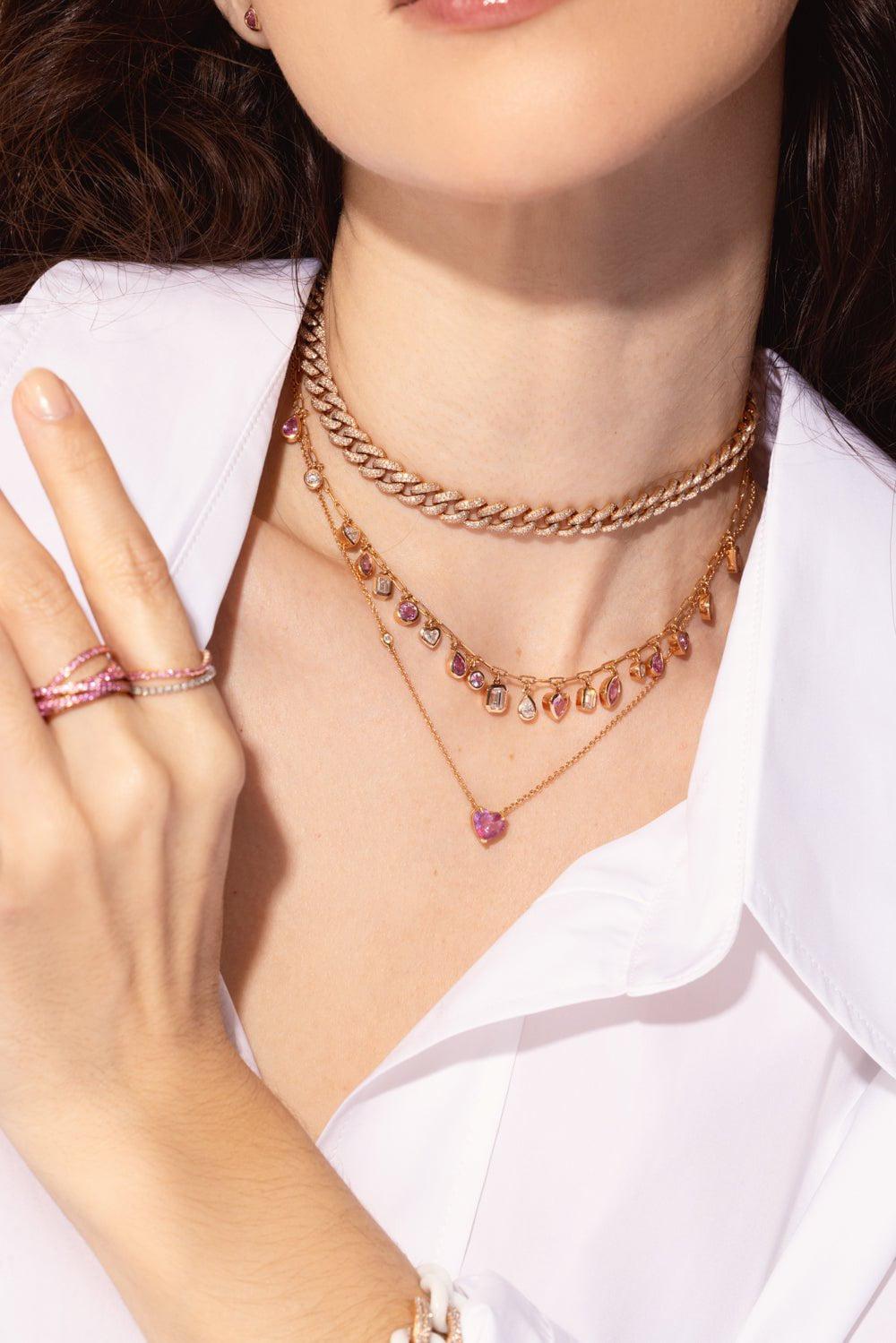 SHAY JEWELRY-PINK SAPPHIRE DIAMOND MIXED DROP NECKLACE-ROSE GOLD