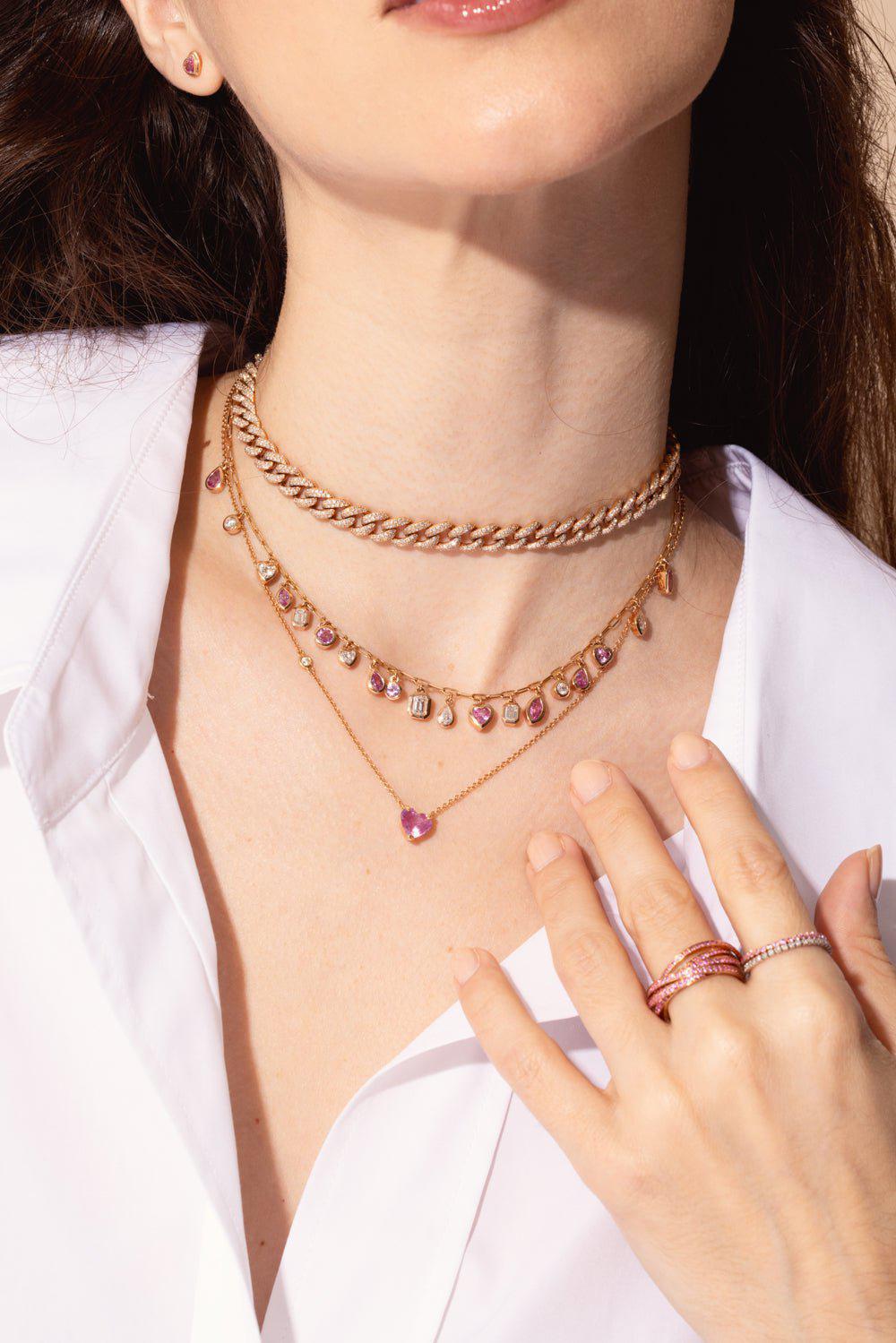SHAY JEWELRY-PINK SAPPHIRE DIAMOND MIXED DROP NECKLACE-ROSE GOLD