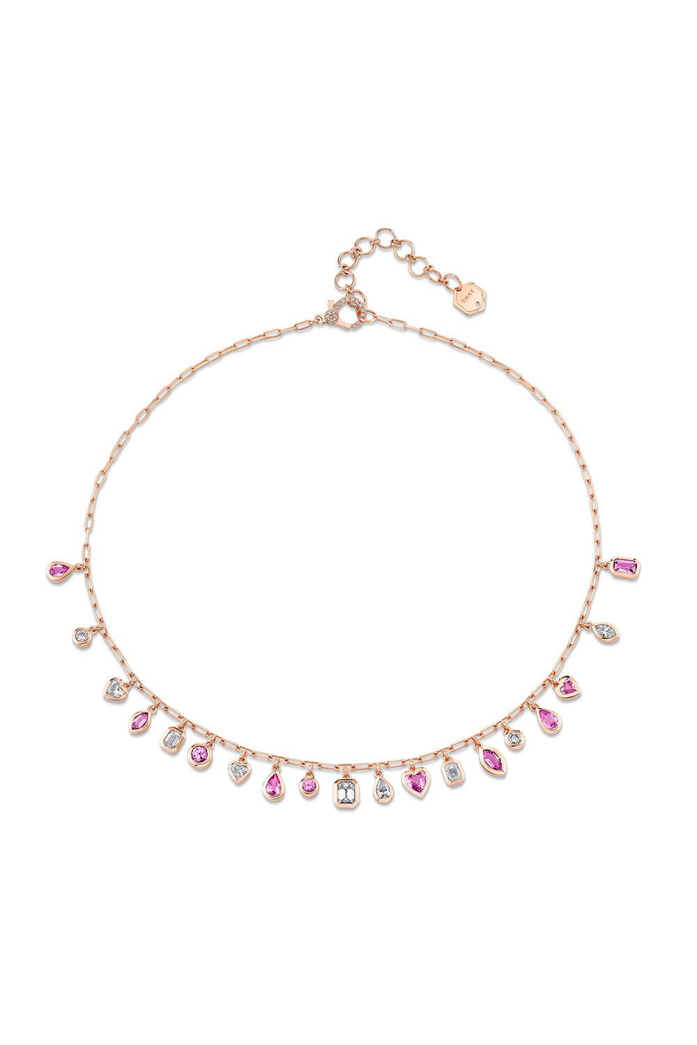 SHAY JEWELRY-PINK SAPPHIRE DIAMOND MIXED DROP NECKLACE-ROSE GOLD