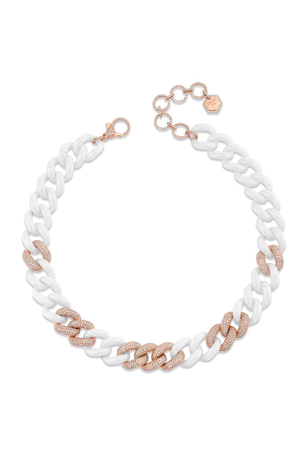 SHAY JEWELRY-9 PAVE WHITE CERAMIC JUMBO LINK NECKLACE-ROSE GOLD