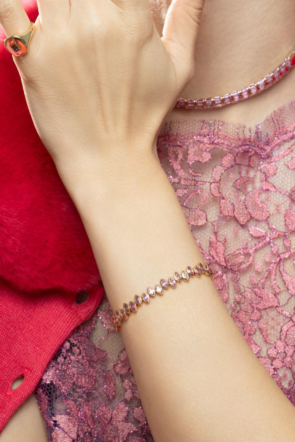 Pink Sapphire Partial Staggered Marquise Bracelet-ROSE GOLD-6.5-JEWELRYFINE JEWELNECKLACE O-SHAY JEWELRY