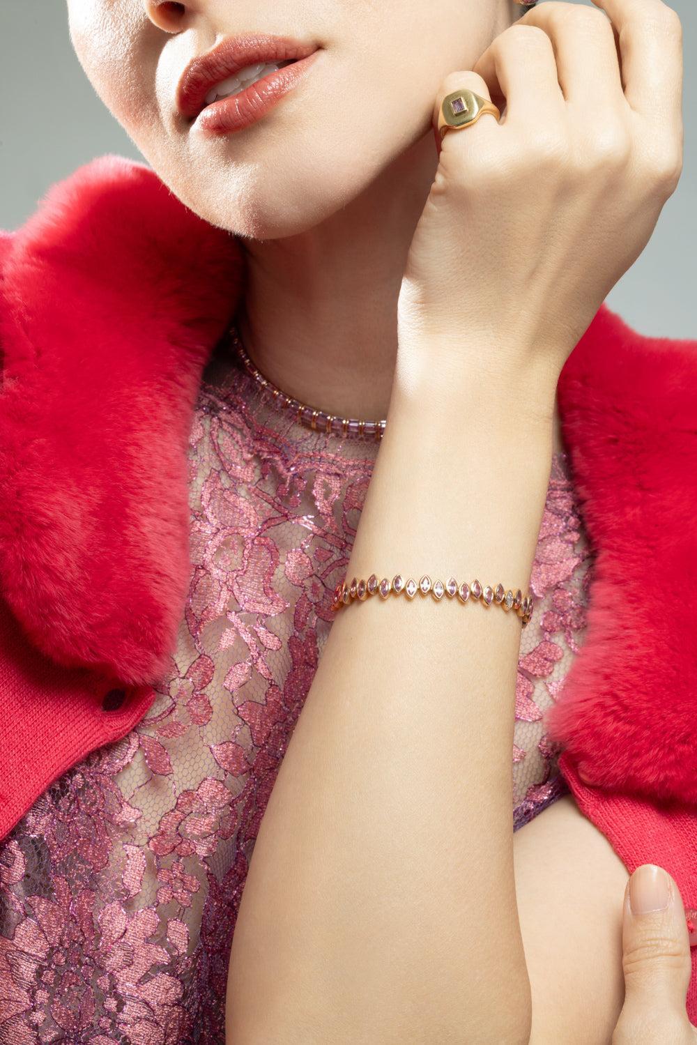 Pink Sapphire Partial Staggered Marquise Bracelet-ROSE GOLD-6.5-JEWELRYFINE JEWELNECKLACE O-SHAY JEWELRY
