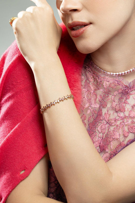 Pink Sapphire Partial Staggered Marquise Bracelet-ROSE GOLD-6.5-JEWELRYFINE JEWELNECKLACE O-SHAY JEWELRY