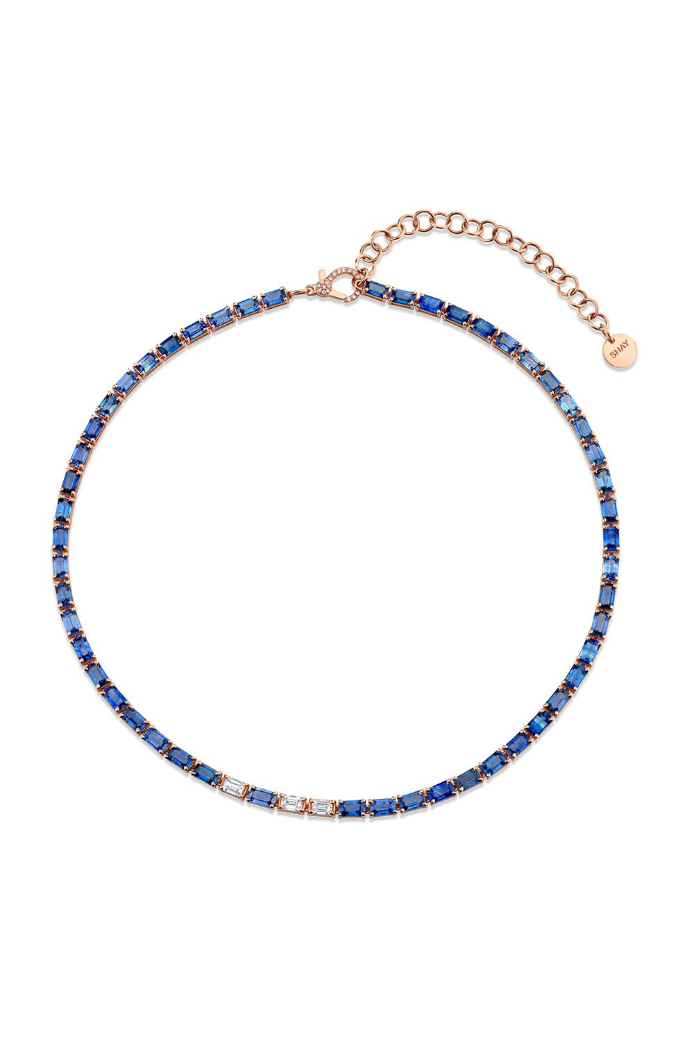 SHAY JEWELRY-Blue Ceylon Sapphire Diamond Tennis Necklace-ROSE GOLD
