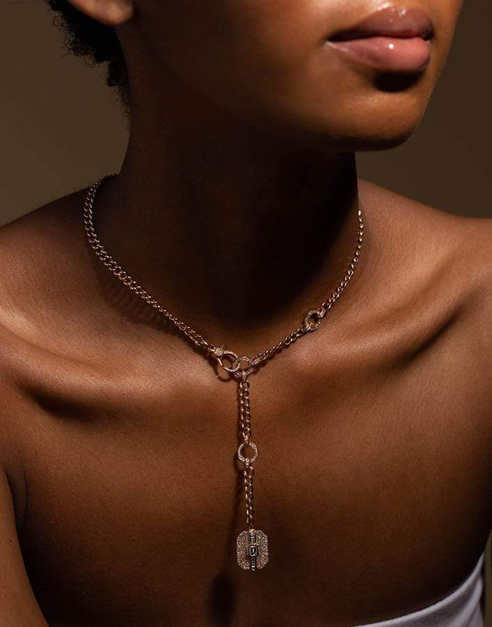SHAY JEWELRY-Mixed Diamond Buckle Lariat Necklace-ROSE GOLD