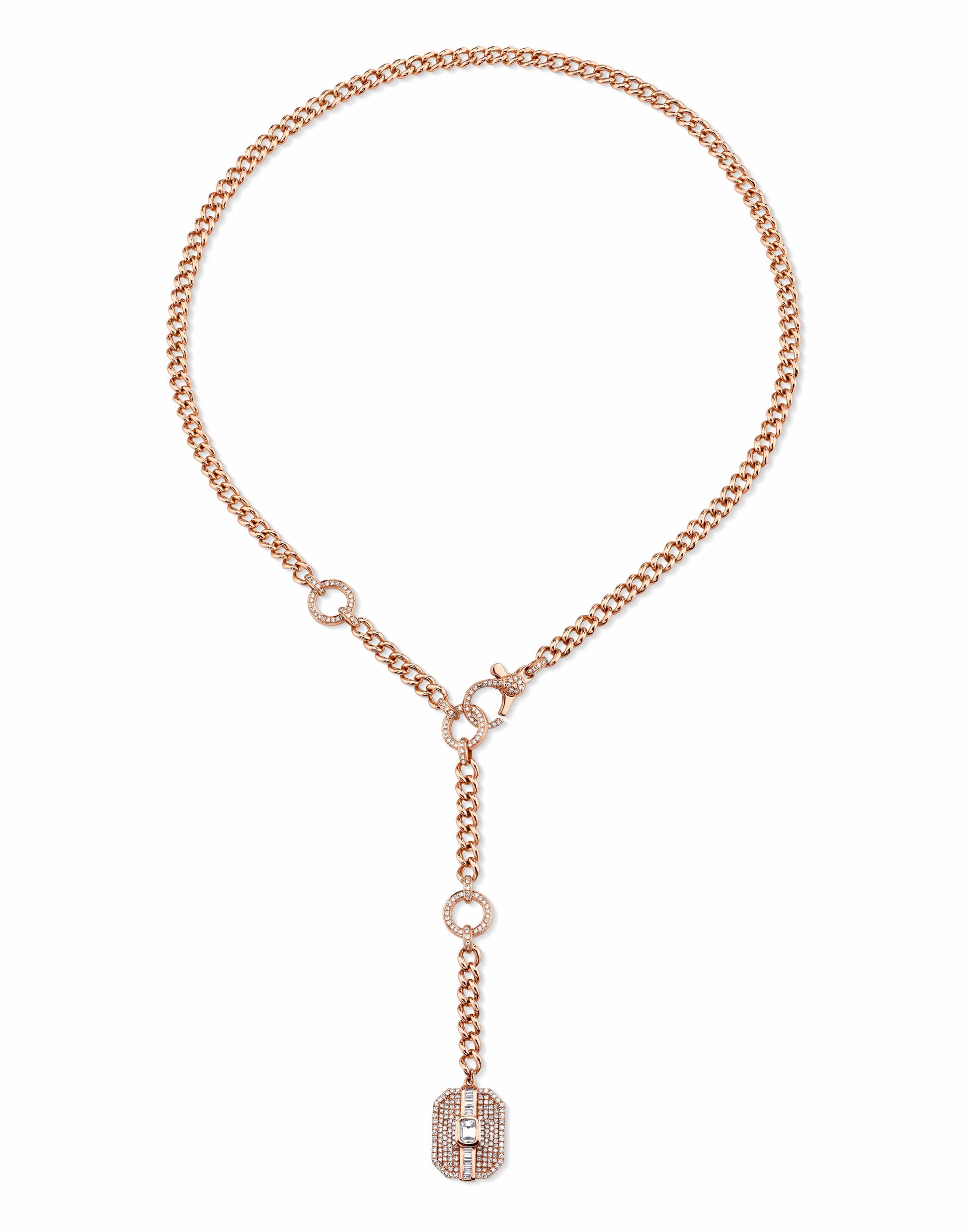 SHAY JEWELRY-Mixed Diamond Buckle Lariat Necklace-ROSE GOLD