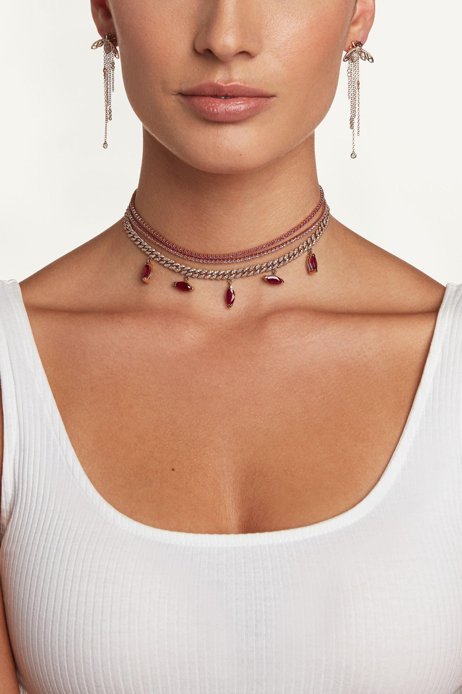 SHAY JEWELRY-Pink Sapphire Single Line Threads Choker-ROSE GOLD