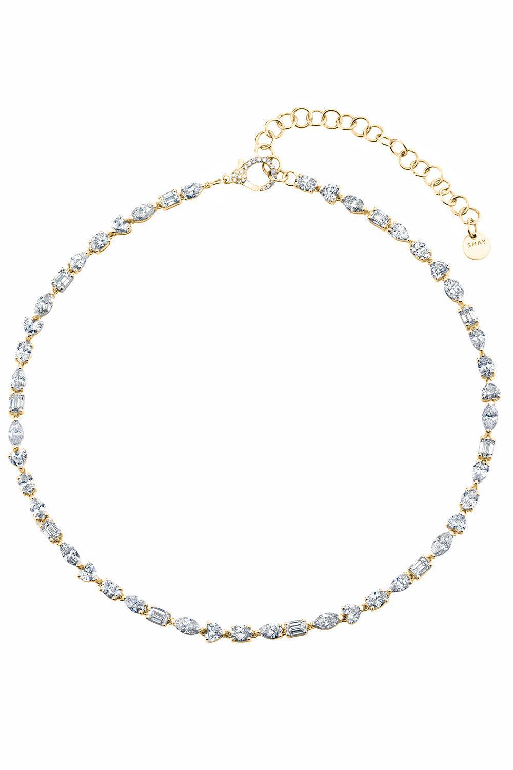 Mini Mixed Diamond Tennis Necklace-YELLOW GOLD-15-JEWELRYFINE JEWELNECKLACE O-SHAY JEWELRY