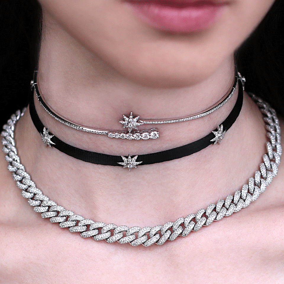 SHAY JEWELRY-5 Star Pave Diamond Choker-WHITE GOLD