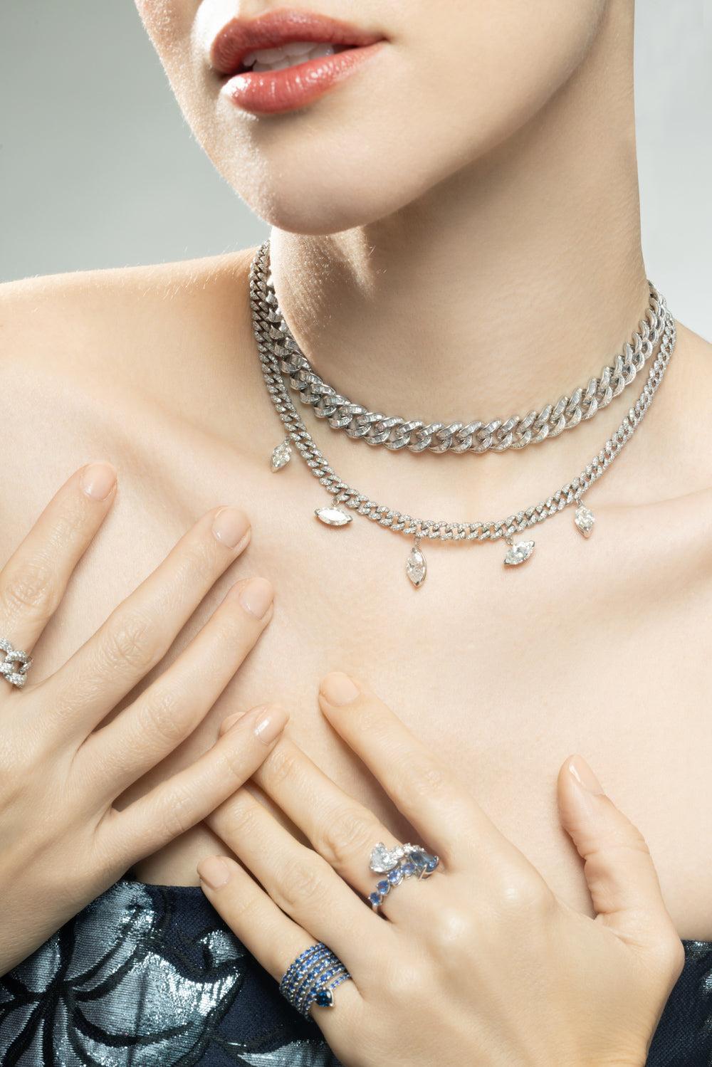 Diamond Baguette Essential Link Necklace - White Gold-WHITE GOLD-JEWELRYFINE JEWELNECKLACE O-SHAY JEWELRY