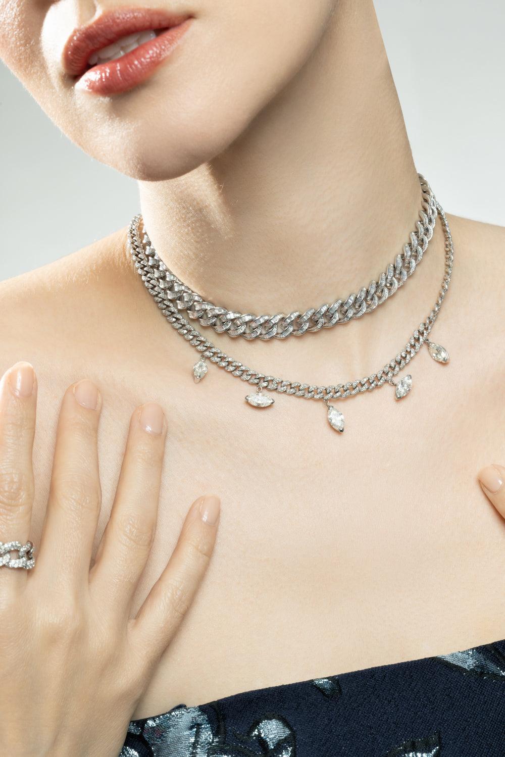 Diamond Baguette Essential Link Necklace - White Gold-WHITE GOLD-JEWELRYFINE JEWELNECKLACE O-SHAY JEWELRY
