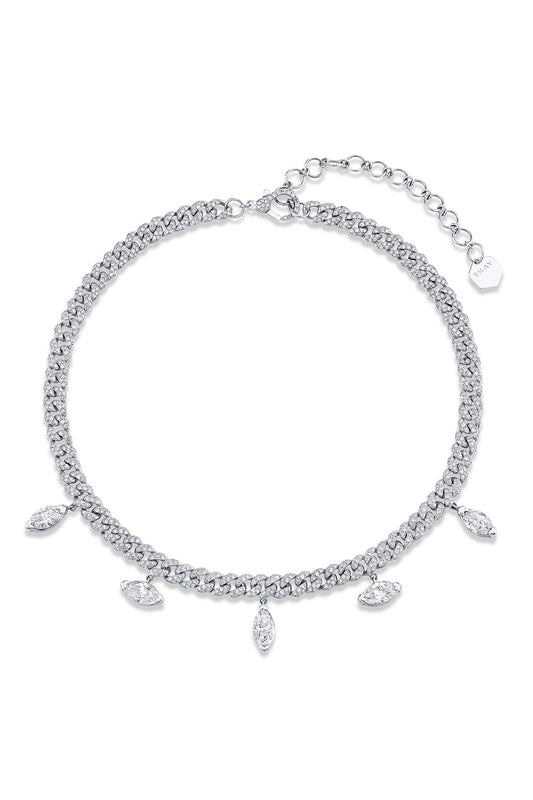 Diamond Marquise Drop Choker Necklace-WHITE GOLD-JEWELRYFINE JEWELNECKLACE O-SHAY JEWELRY