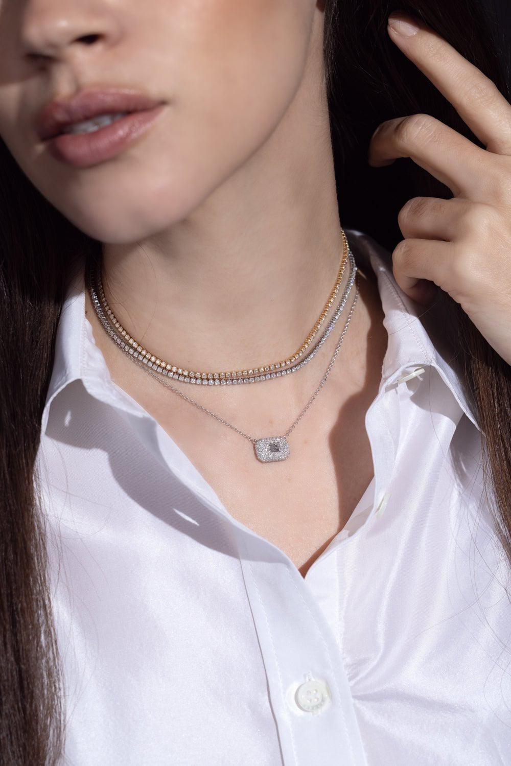 SHAY JEWELRY-Pave Baguette Diamond Necklace-WHITE GOLD