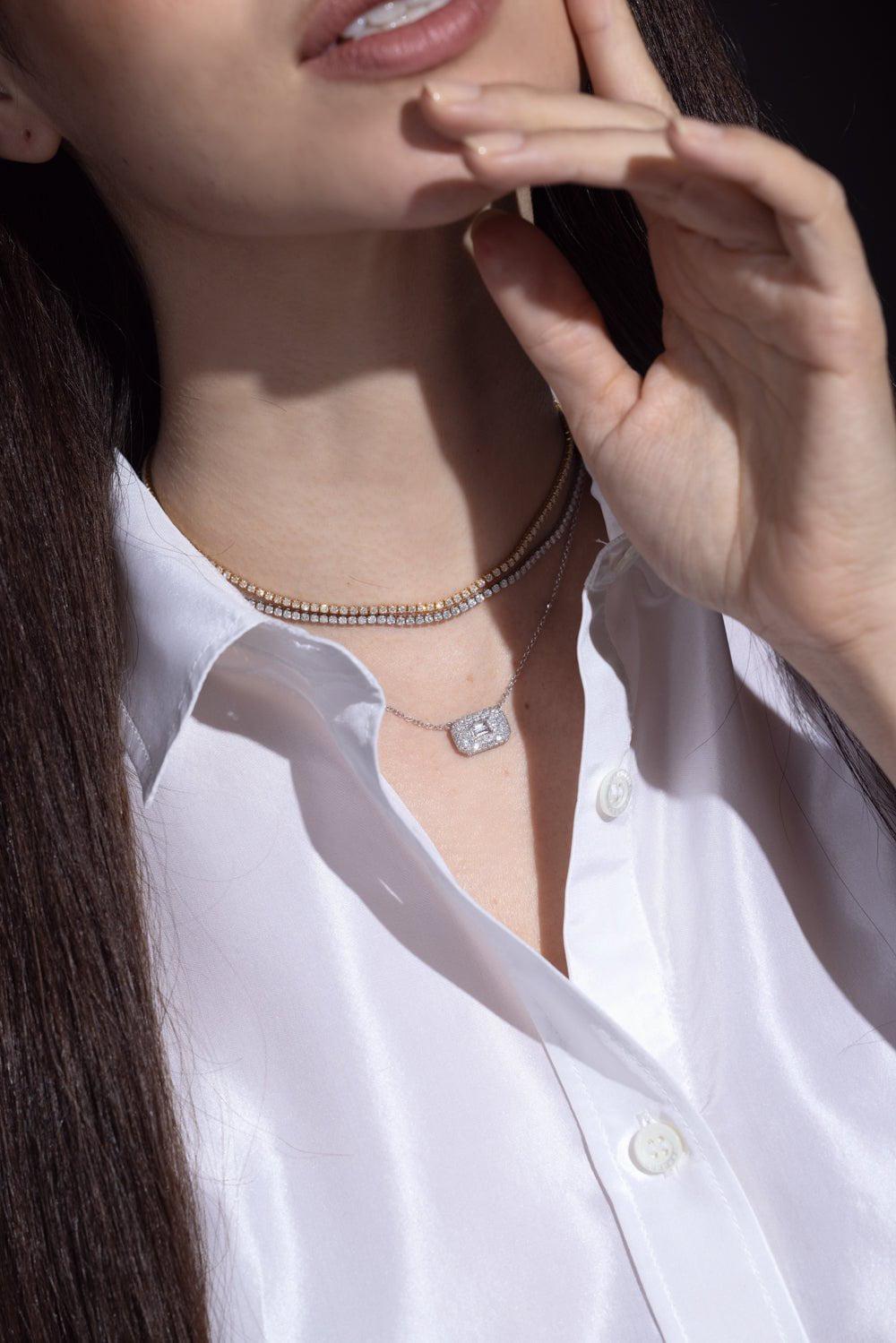 SHAY JEWELRY-Pave Baguette Diamond Necklace-WHITE GOLD