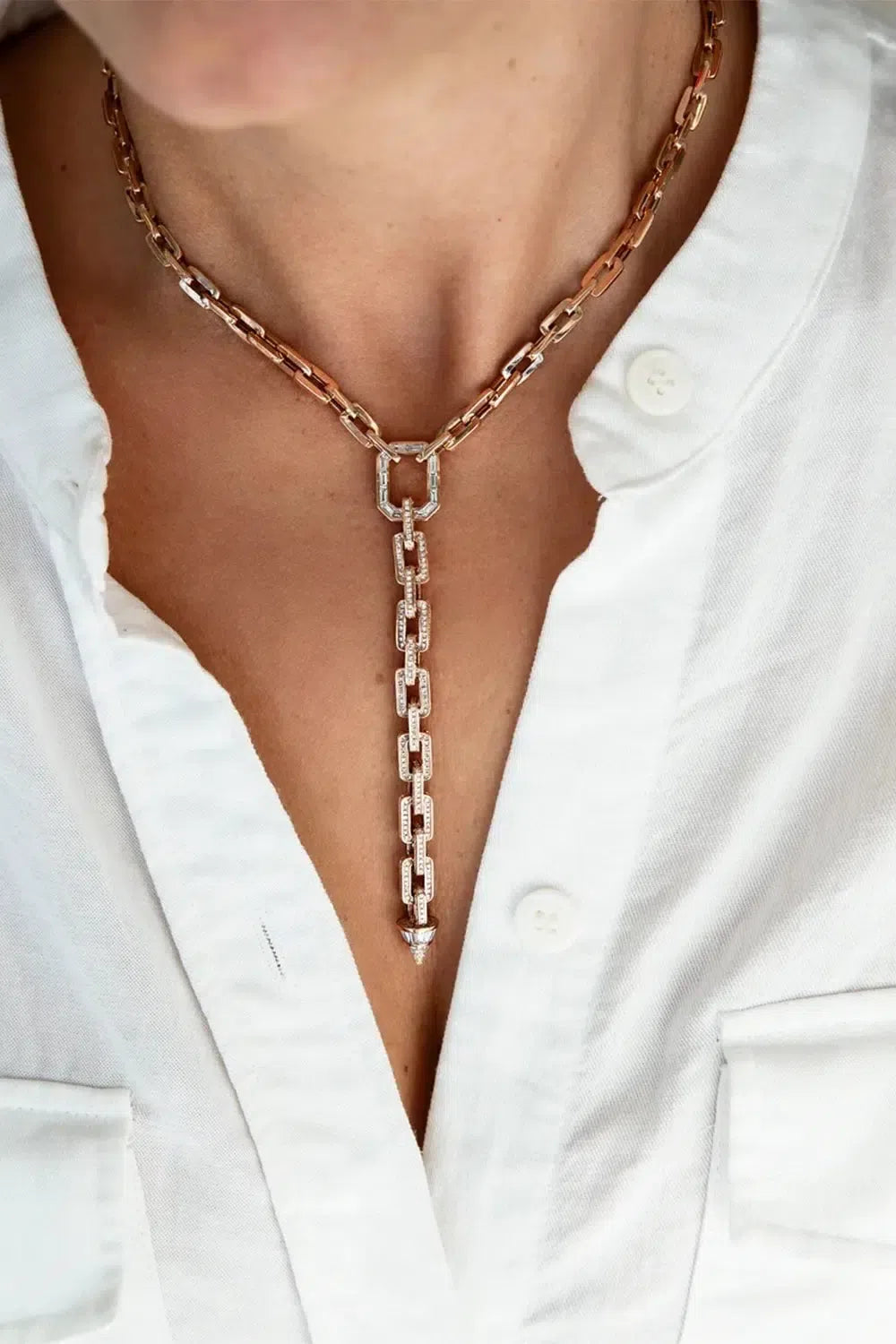 SHAY JEWELRY-DIAMOND MINI DECO LINK PAVE LARIAT-YELLOW GOLD