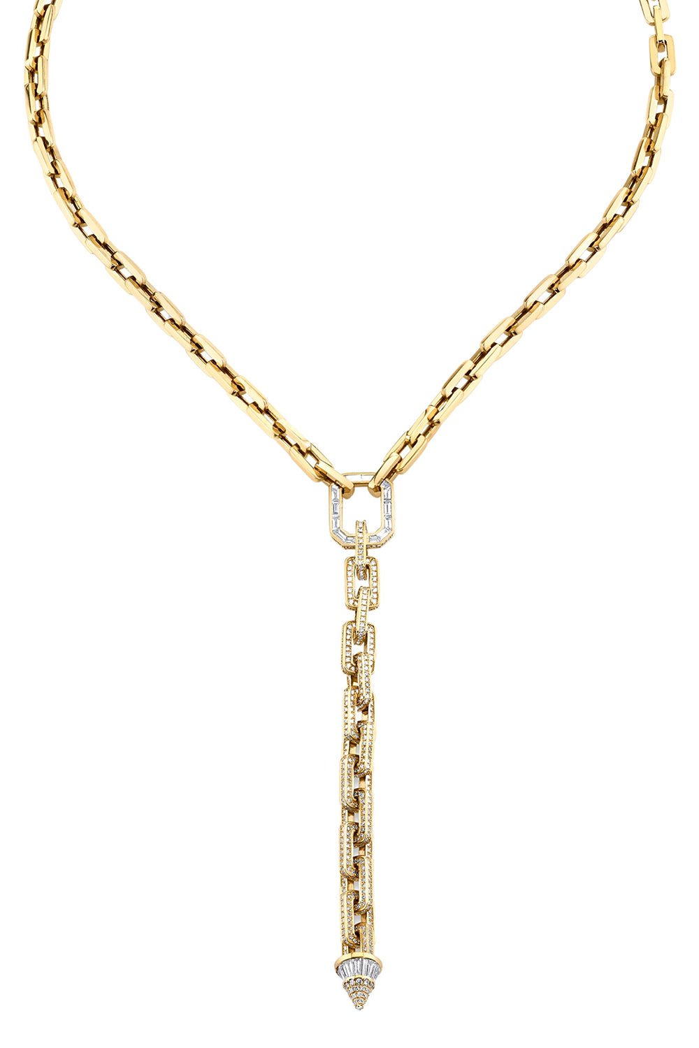 SHAY JEWELRY-DIAMOND MINI DECO LINK PAVE LARIAT-YELLOW GOLD