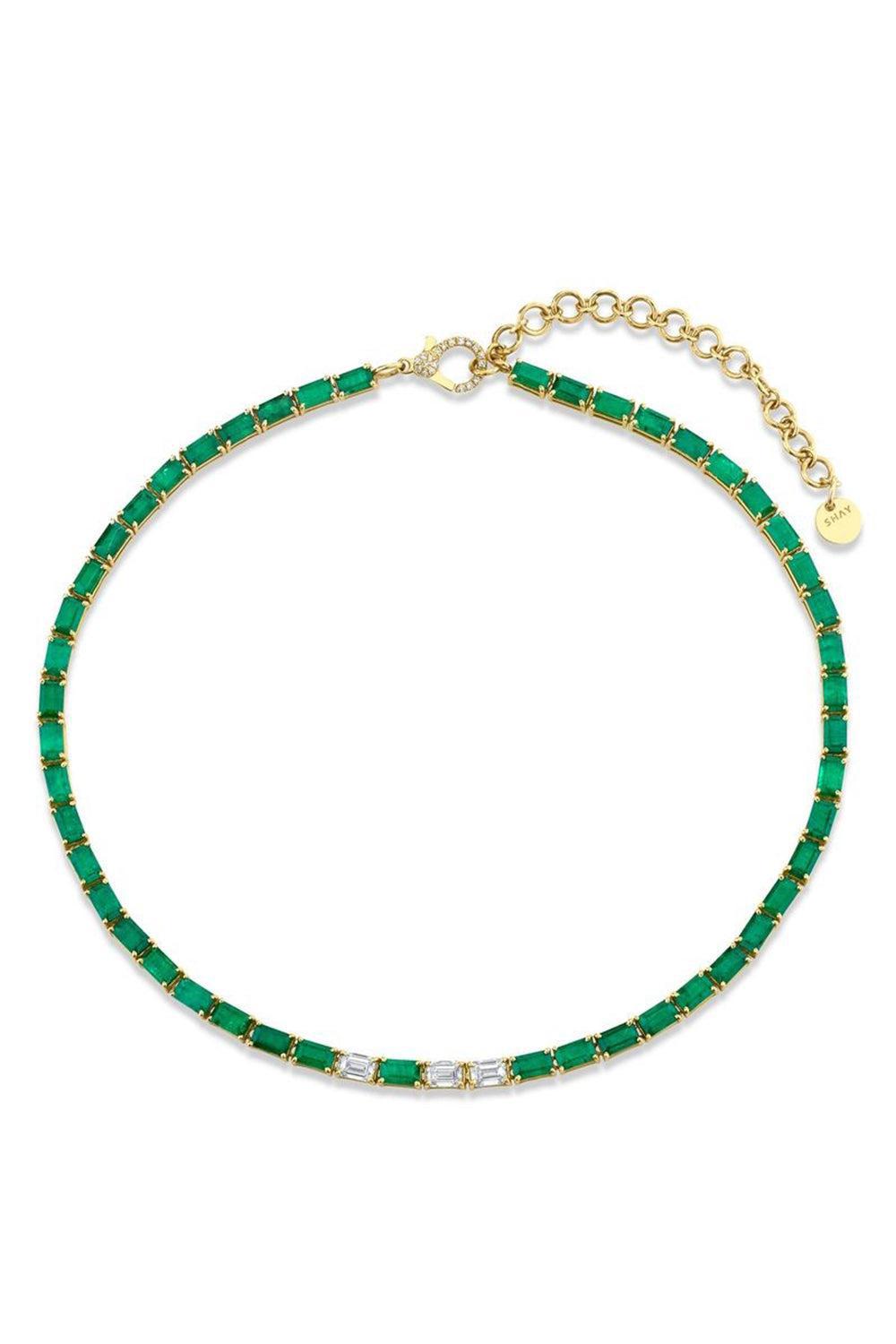 Emerald Diamond Tennis Necklace-YELLOW GOLD-16-JEWELRYFINE JEWELNECKLACE O-SHAY JEWELRY