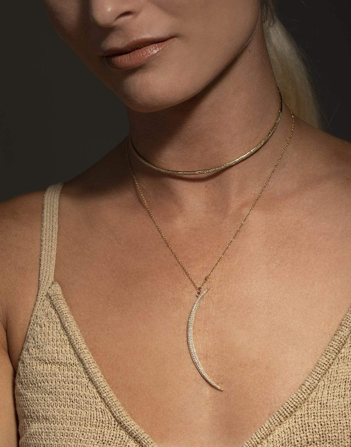 SHAY JEWELRY-Diamond Moon Necklace-YELLOW GOLD