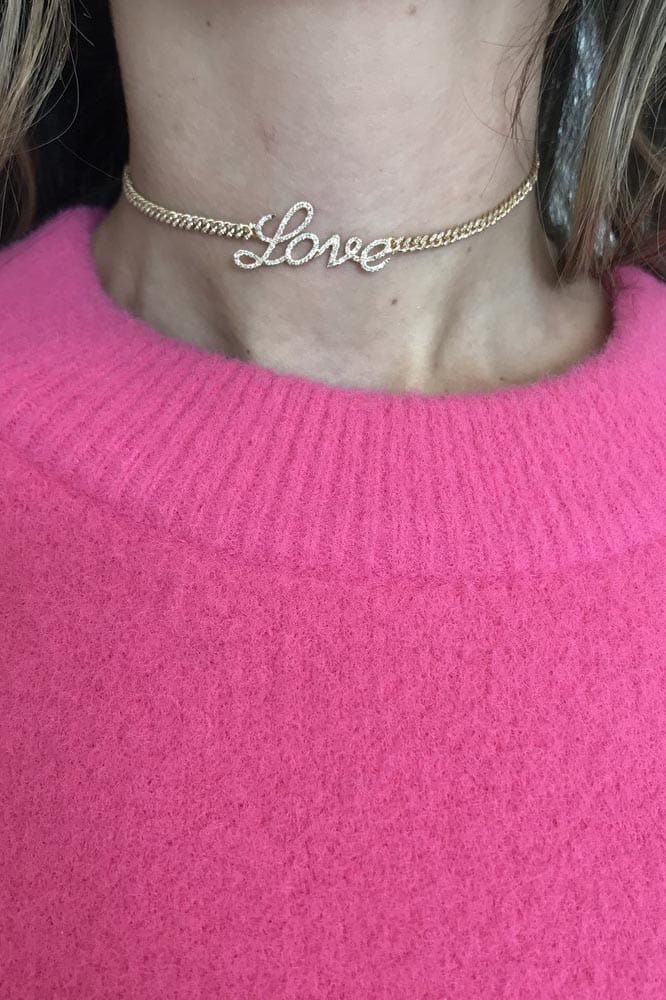 SHAY JEWELRY-Diamond Pave Love Baby Link Choker-YELLOW GOLD