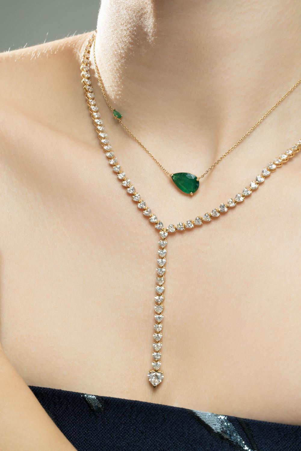 Emerald East West Pear Necklace-YELLOW GOLD-JEWELRYFINE JEWELNECKLACE O-SHAY JEWELRY