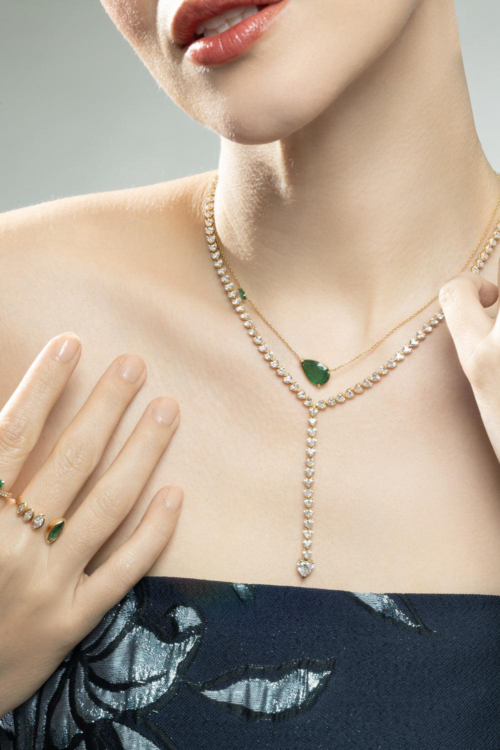 Emerald East West Pear Necklace-YELLOW GOLD-JEWELRYFINE JEWELNECKLACE O-SHAY JEWELRY