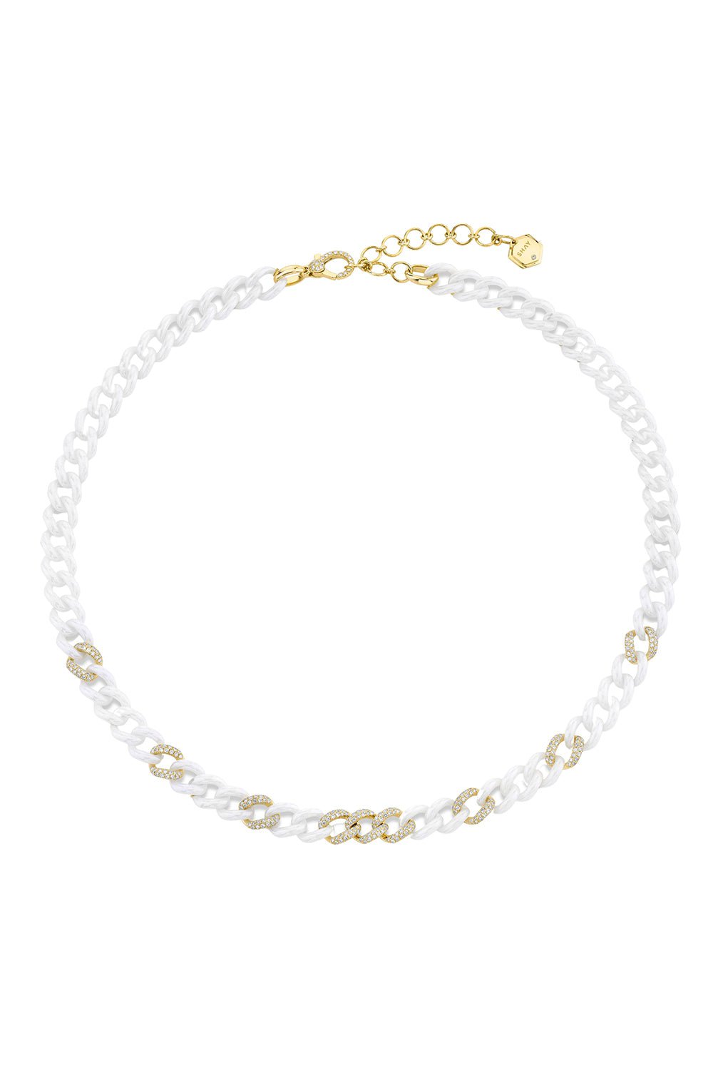 SHAY JEWELRY-Pave White Ceramic Medium Link Necklace-YELLOW GOLD