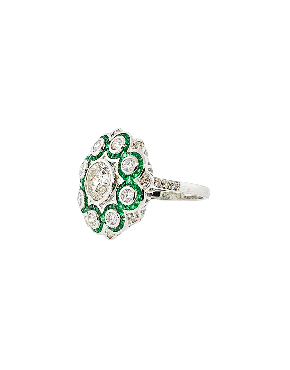 SHAY JEWELRY-Diamond & Emerald Flower Ring-PLATINUM