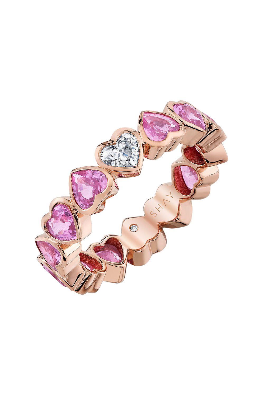 Pink Sapphire Diamond Bezel Heart Band-ROSE GOLD-6-JEWELRYFINE JEWELRING-SHAY JEWELRY