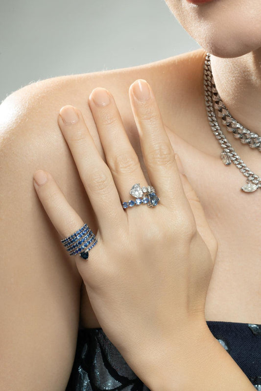 Blue Sapphire Diamond Heart Bypass Ring-WHITE GOLD-6.25-JEWELRYFINE JEWELRING-SHAY JEWELRY