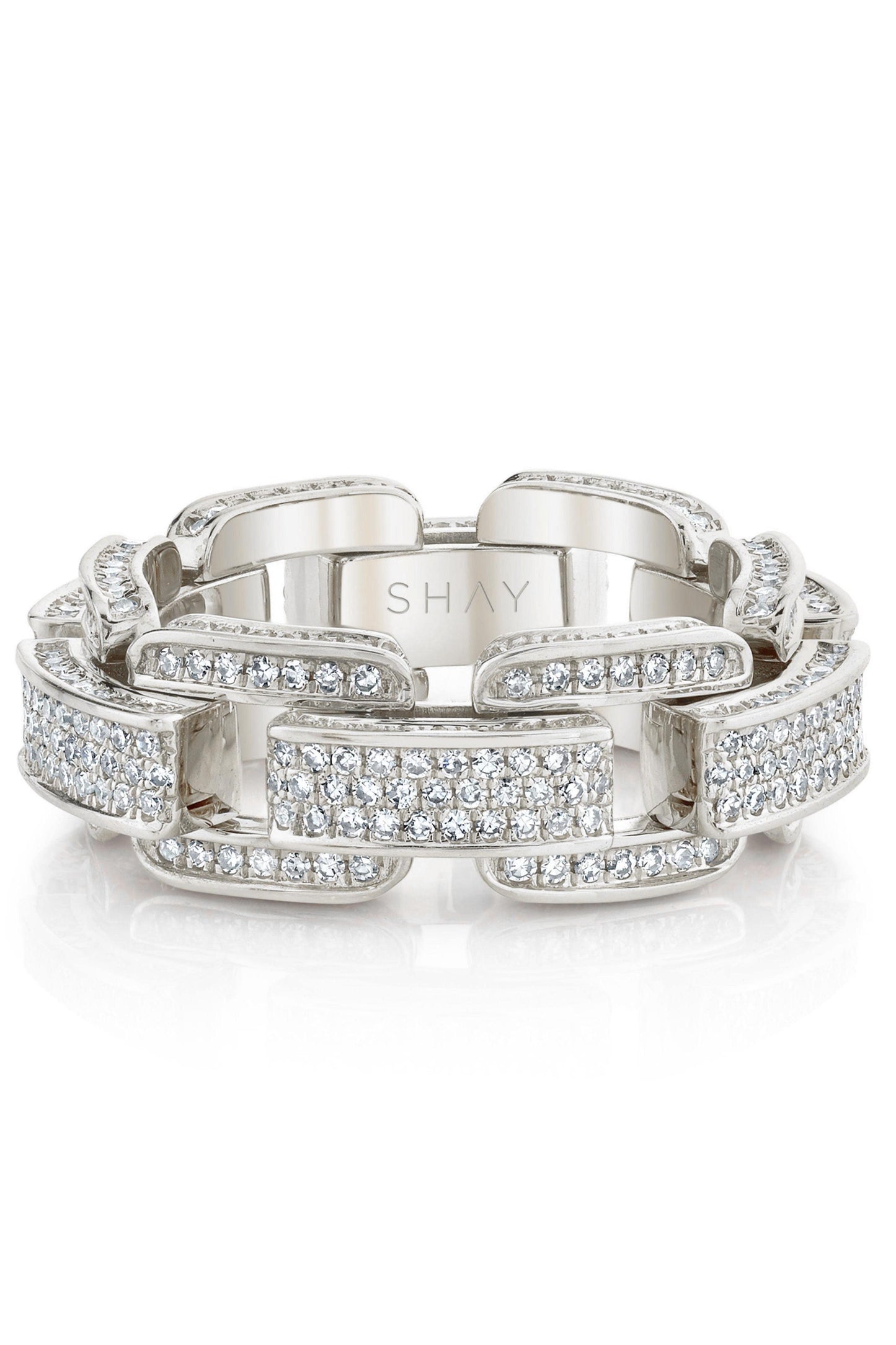SHAY JEWELRY-Diamond Pave Deco Link Ring-WHITE GOLD