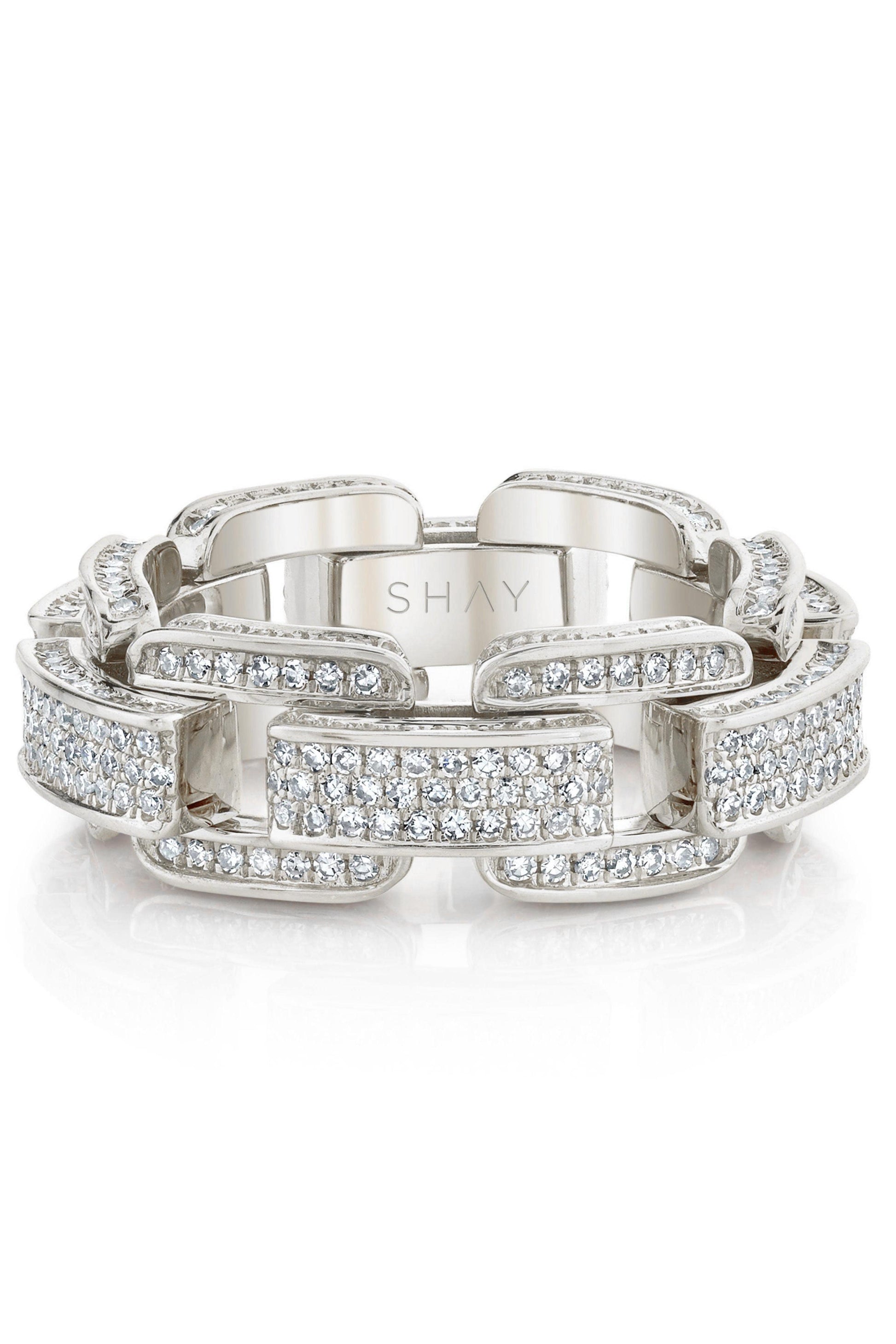 SHAY JEWELRY-Diamond Pave Deco Link Ring-WHITE GOLD