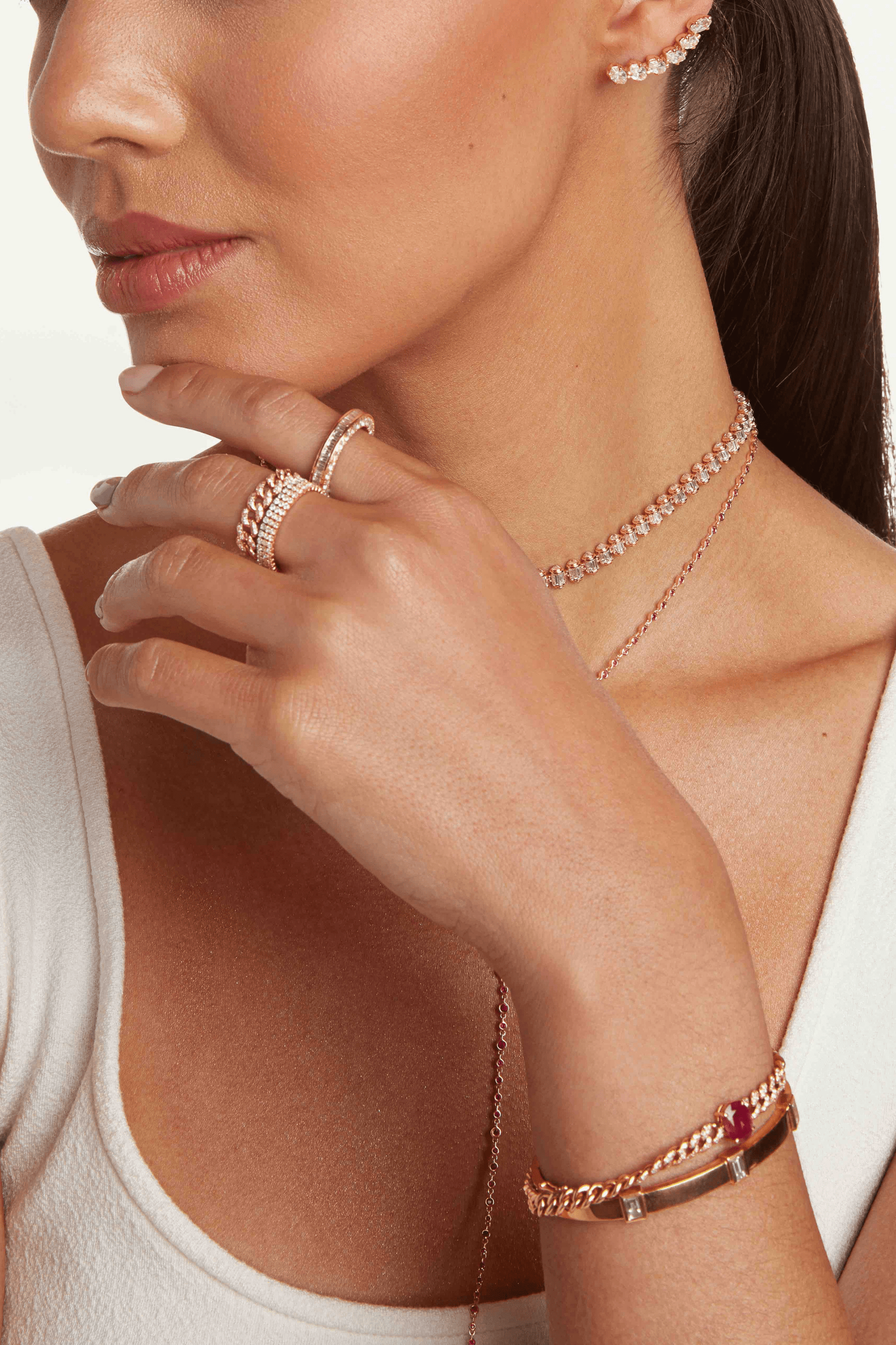 SHAY JEWELRY-Diamond Pave Mini Link Ring-WHITE GOLD